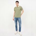 Men's Green Polo Neck Striped T-Shirt, हल्का हरा, small