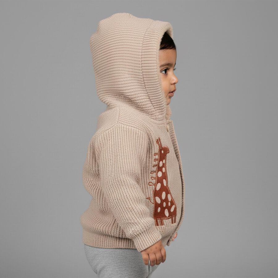 Infants Muted Beige Hooded Casual Pullover, गहरा पीला, large image number null