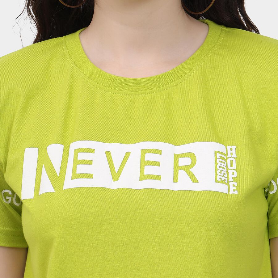 Ladies' Round Neck T-Shirt, निऑन ग्रीन, large