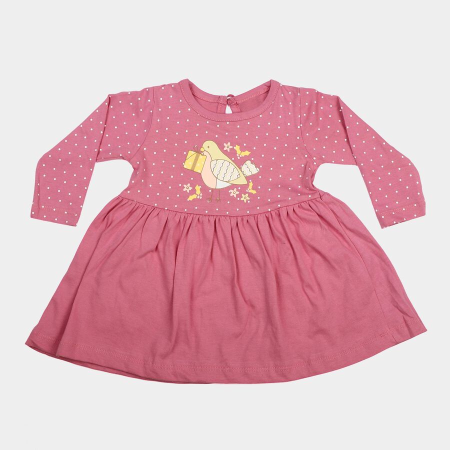 Infants' Purple Fit and Flare Graphic Printed Frock, Purple, large