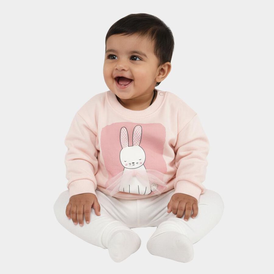 Infants Light Pink Cotton Crew Neck Casual Sweatshirt, हल्का गुलाबी, large image number null