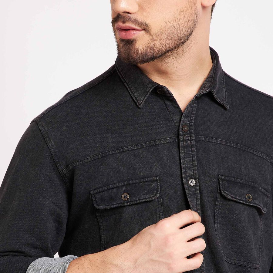 Solid Casual Shirt, Black, large image number null