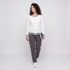 Women Off White Textured Round Neck Button-Front Cardigan, Off White, small