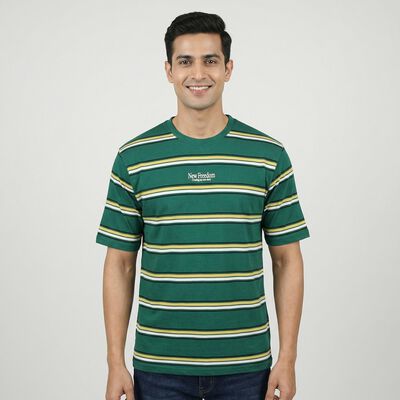 Men's Green Round Neck Casual T-Shirt