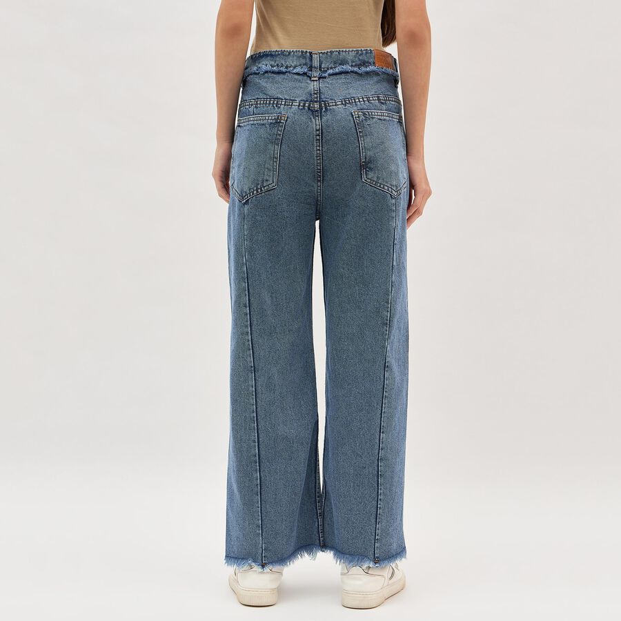 Women's Stonewashed Blue Wide-Leg High-Rise Jeans, मध्यम नीला, large image number null
