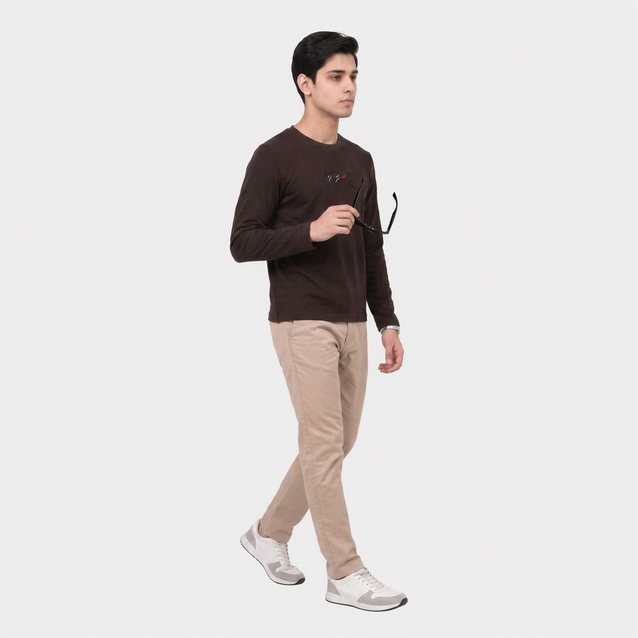 Men's Brown Round Neck Regular T-Shirt, भूरा, large