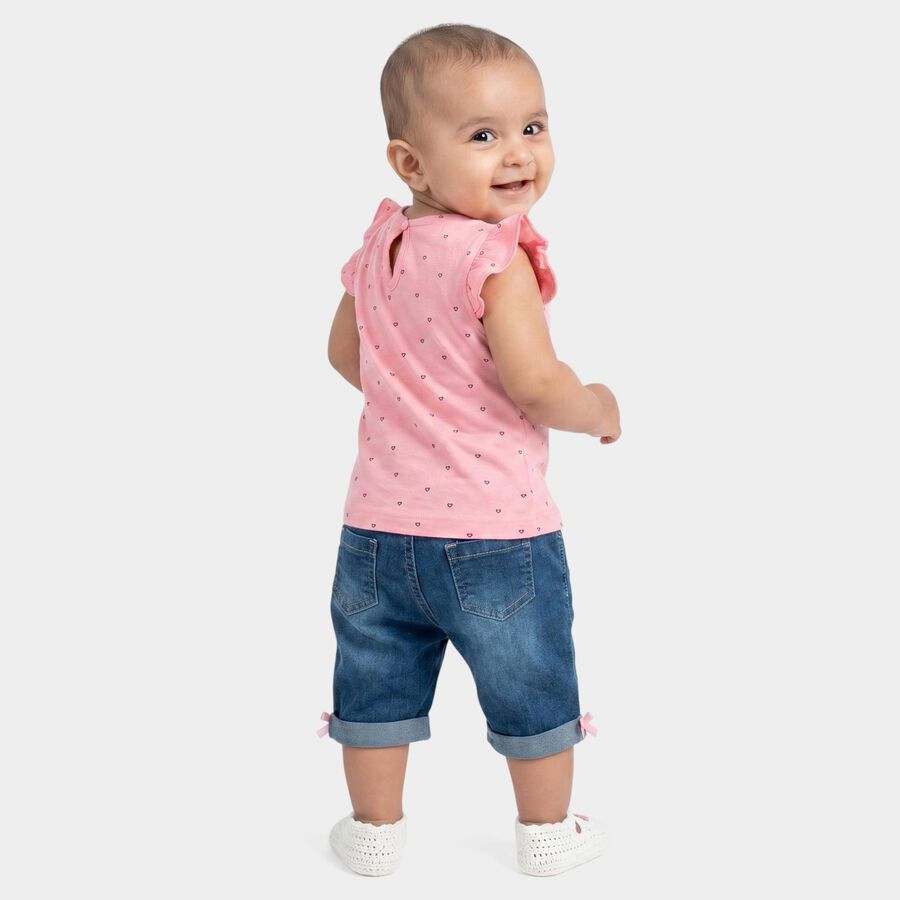 Infants Pink Cotton Round Neck Tank Top Set Upper and Bottom Set, गुलाबी, large