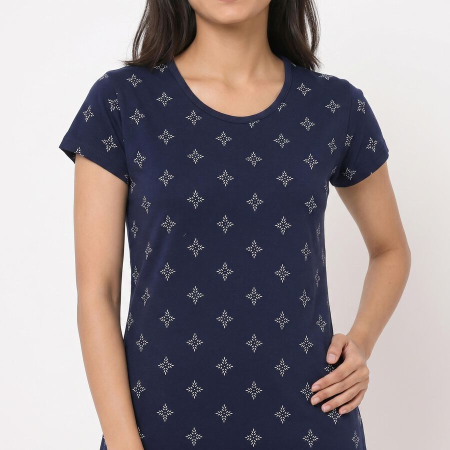 Women's Navy Blue Round Neck T-Shirt Style Nighty, Navy Blue, large
