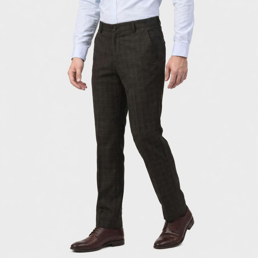 Men's Black Slim Fit Checked Formal Trousers, Black, large
