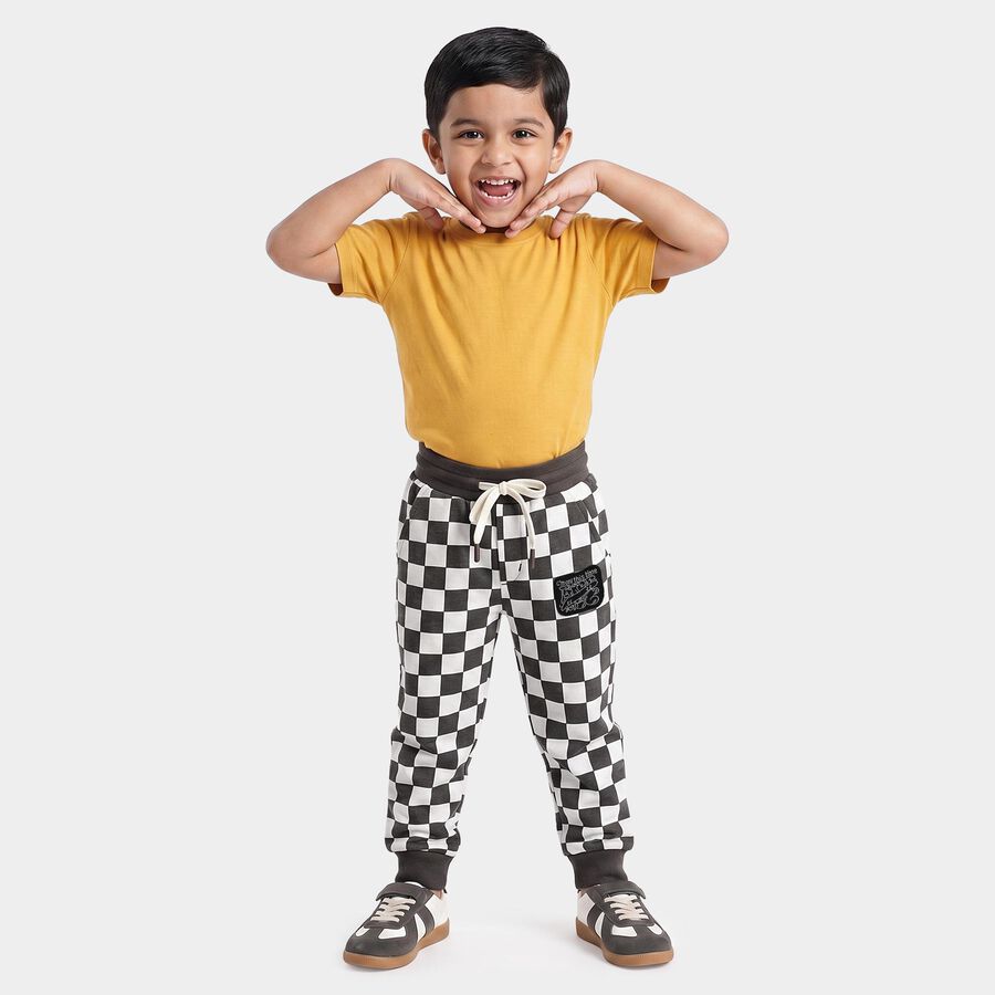 Boys' Charcoal Jogger Fit Checked Pyjama, Charcoal, large