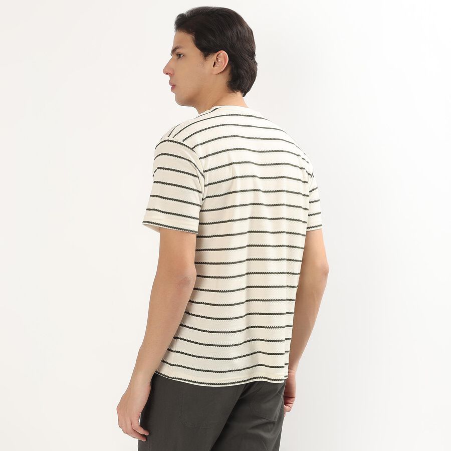 Men's Off White Round Neck Casual T-Shirt, Off White, large