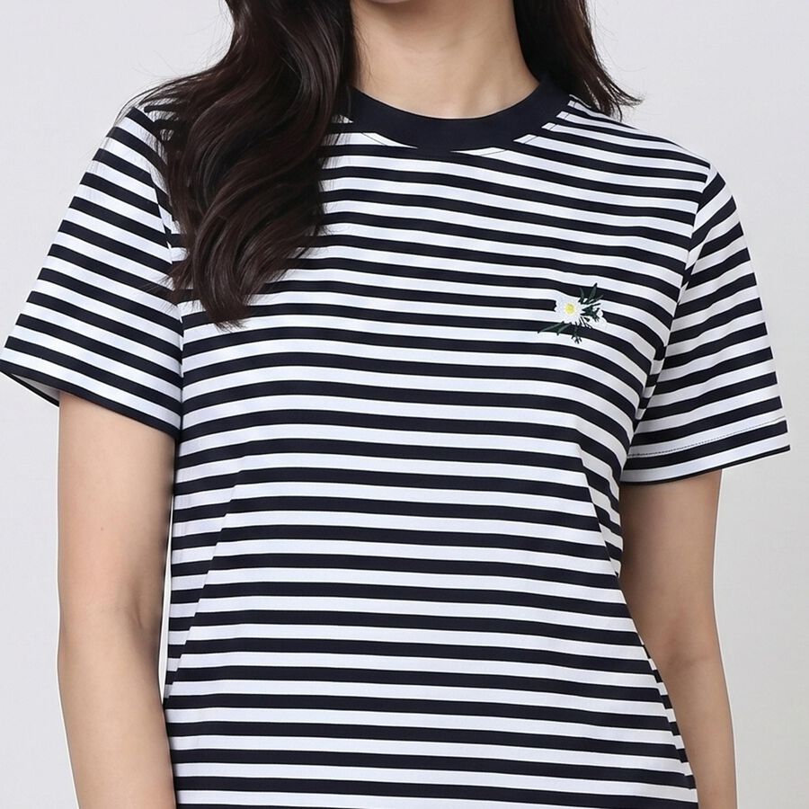 Women's Navy Blue Round Neck Regular T-Shirt, नेवी ब्लू, large