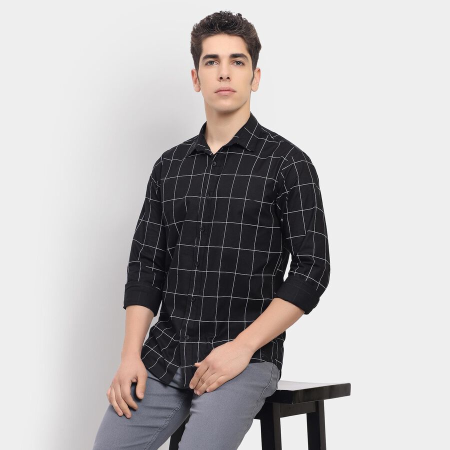 Men's 100% Cotton Casual Shirt , Black, large