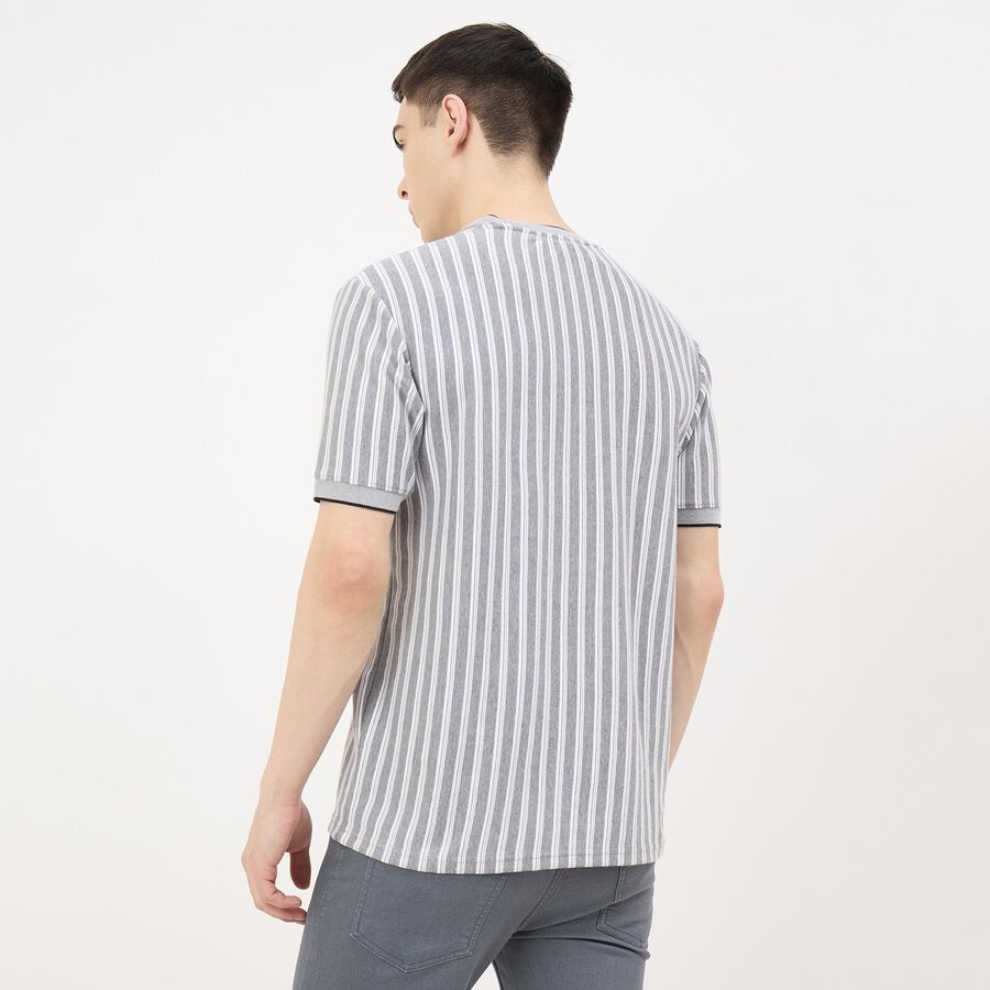 Men's Grey Round Neck Graphic Print T-Shirt, Light Grey, large