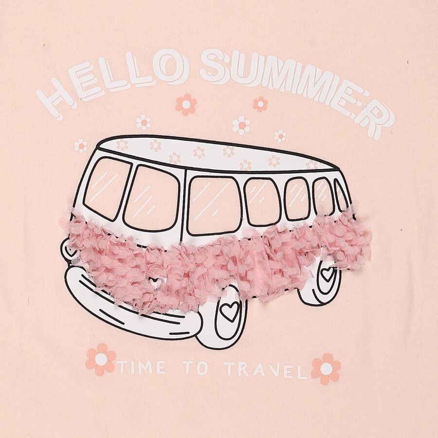 Girls' Pink Cotton Round Neck Casual T-Shirt, हल्का गुलाबी, large