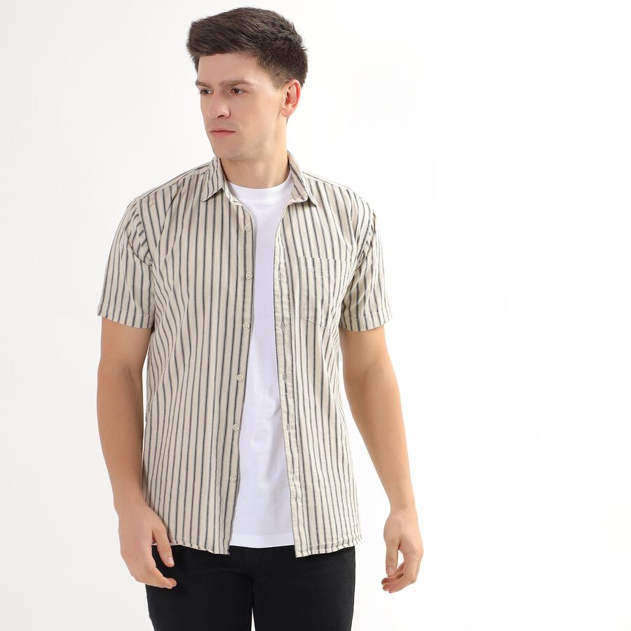 Men's Beige Cotton Regular Collar Casual Shirt, Beige, large image number null