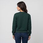 Women&rsquo;s Green Crew Neck Graphic Print Sweatshirt, गहरा हरा, small