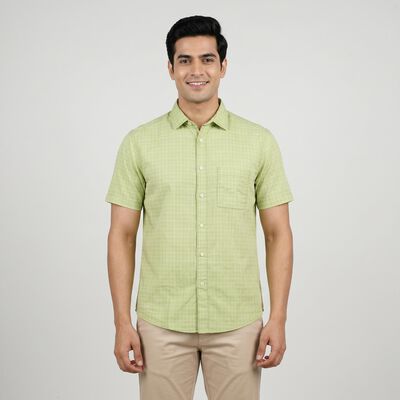 Men's Green Cotton Casual Shirt