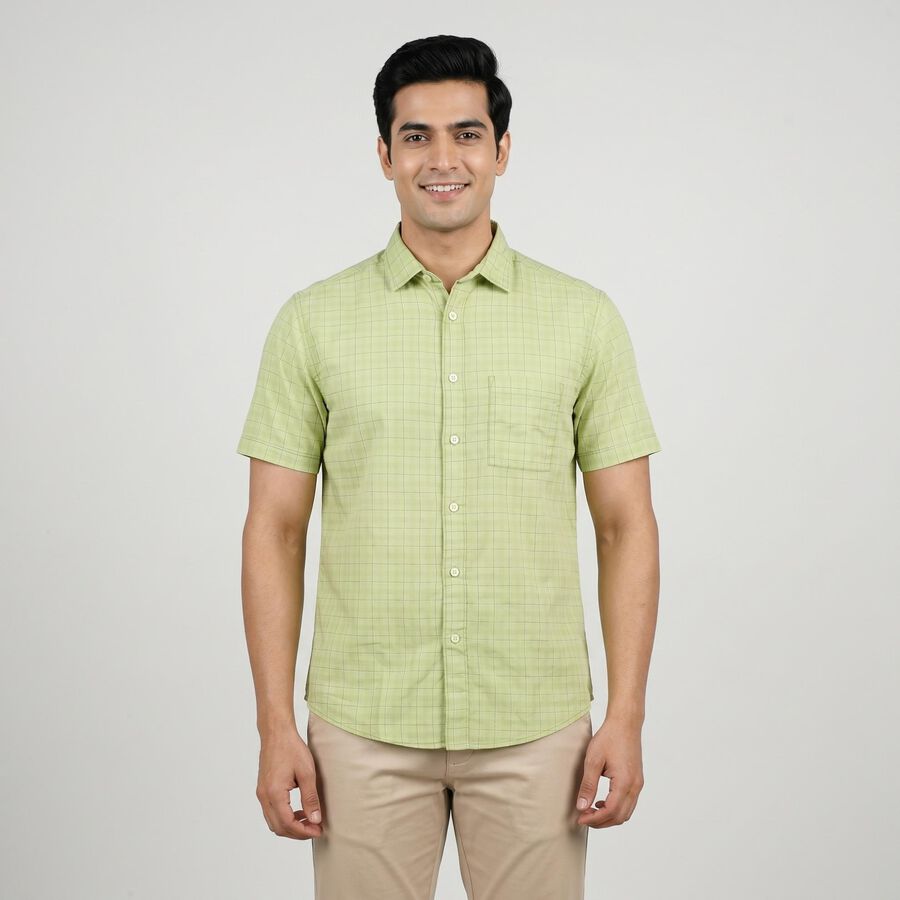 Men's Green Cotton Casual Shirt, हल्का हरा, large