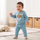 Infants' Teal Blue Round Neck Graphic Baba Suit, Teal Blue, small
