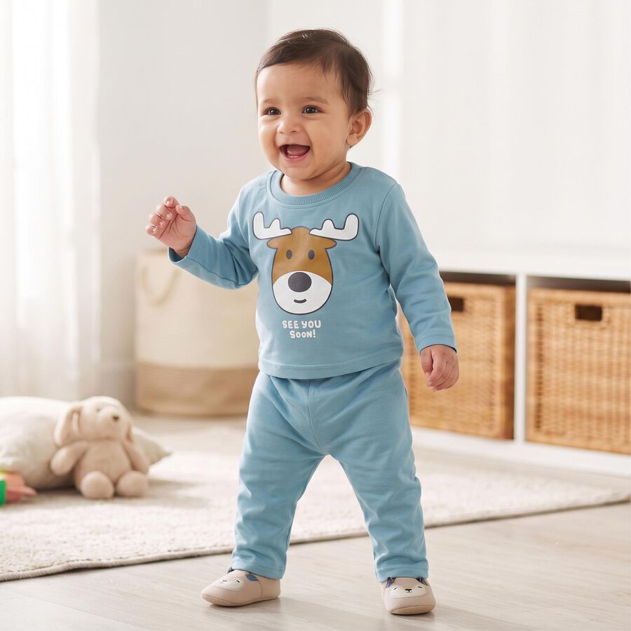 Infants' Teal Blue Round Neck Graphic Baba Suit, Teal Blue, large