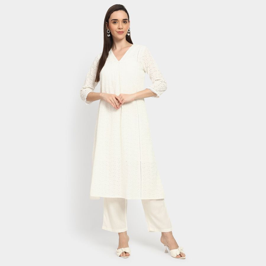 Ladies' Kurta Pyjama Set, Off White, large image number null