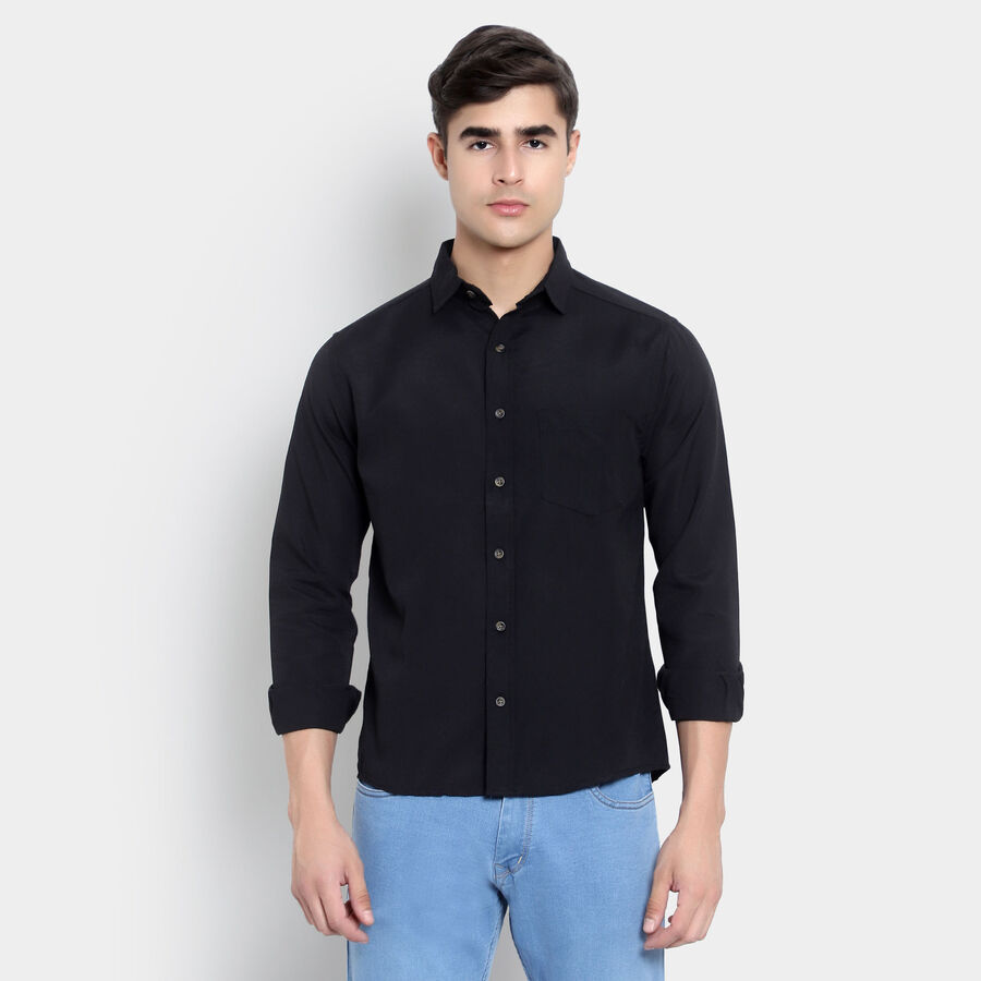 Solid Casual Shirt, Black, large image number null