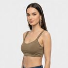 Women's Brown Scoop Neck Sports Bra, Brown, small