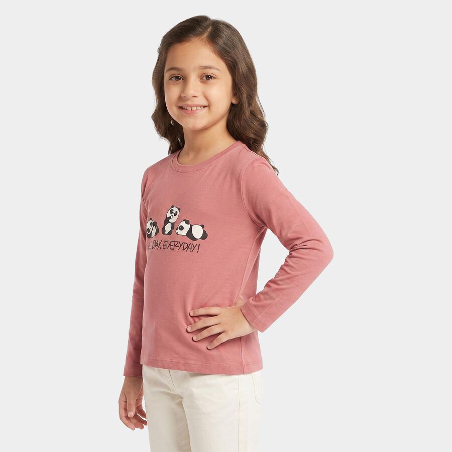 Girls Pink Round Neck Regular Top, गुलाबी, large