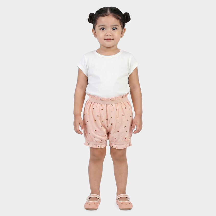 Girls' Peach Regular Fit Floral Printed Bloomer Shorts, Peach, large