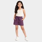 Girls' Purple Tie-Waist Textured Shorts, बैंगनी, small