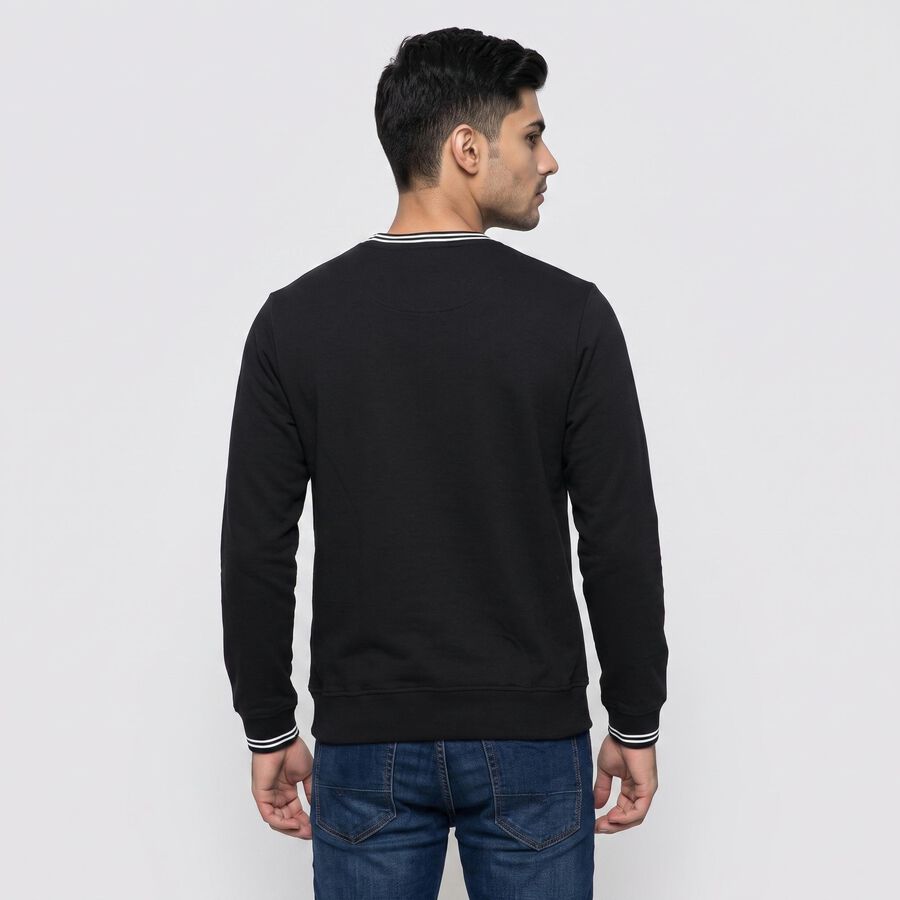 Men's Black Crew Neck Pullover Sweatshirt, Black, large