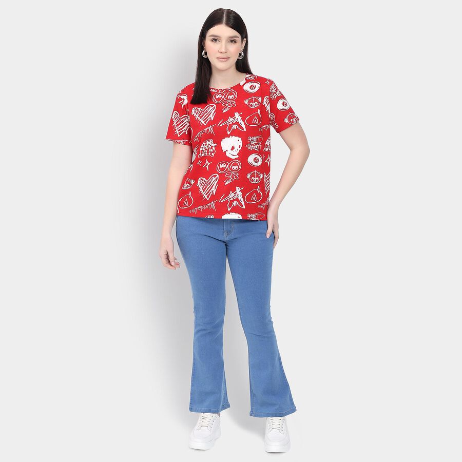 Ladies' Round Neck T-Shirt , Red, large