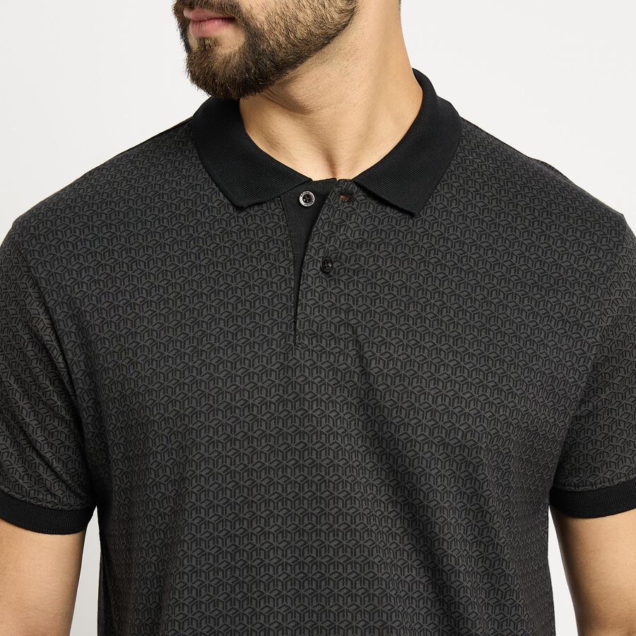 Men's 100% Cotton Collared Half Sleeves T-Shirt , काला, large image number null