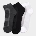 Men's Dark Charcoal Gray and Jet Black Ankle-Length Geometric Socks Pack of 3, Black, small