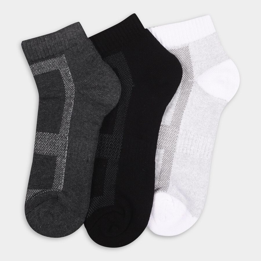 Men's Dark Charcoal Gray and Jet Black Ankle-Length Geometric Socks Pack of 3, Black, large