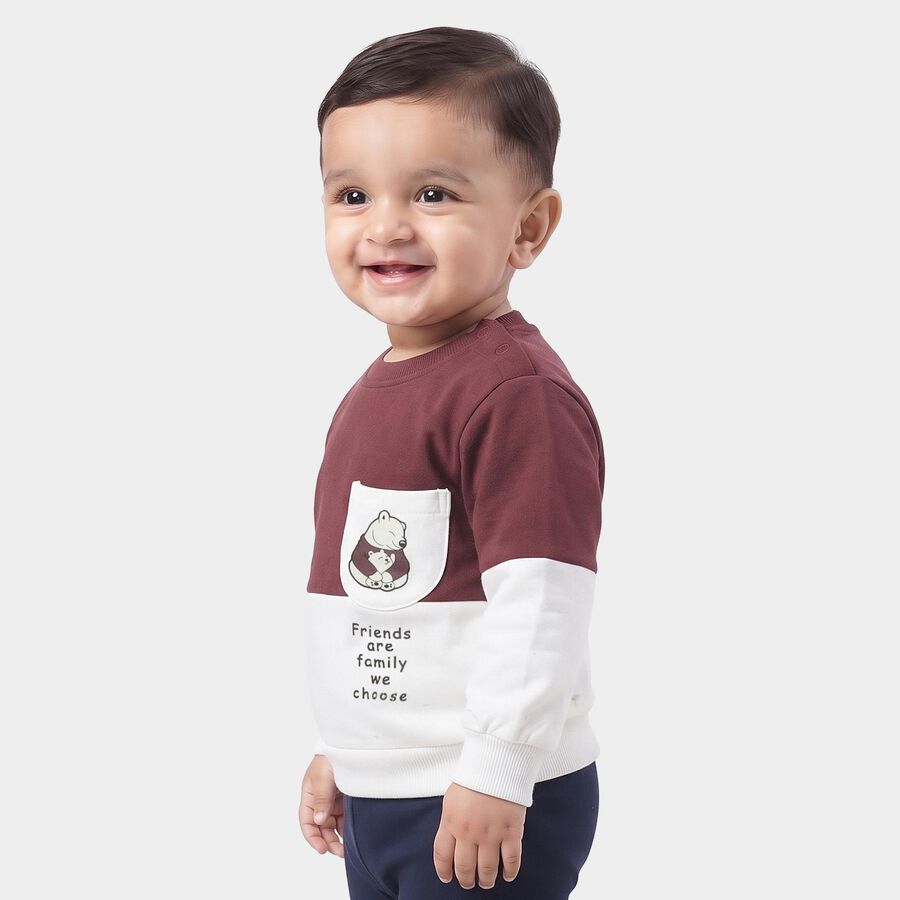 Infant's Purple and White Cotton Crew Neck Pullover Sweatshirt, बैंगनी, large