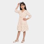 Girls' Off White V-Neck Tiered Dress, ऑफ व्हाइट, small