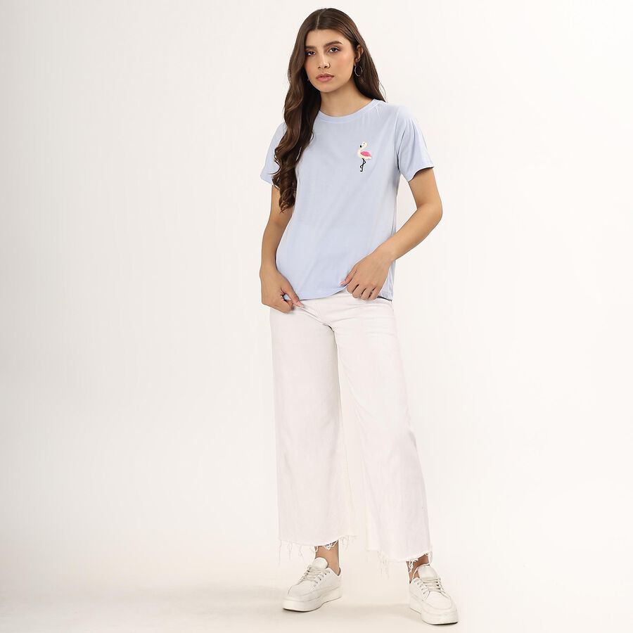 Ladies' 100% Cotton Round Neck T-Shirt , Light Blue, large image number null