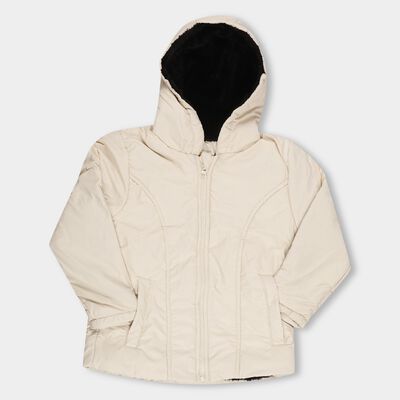Girls' Soft Beige Hooded Casual Jacket