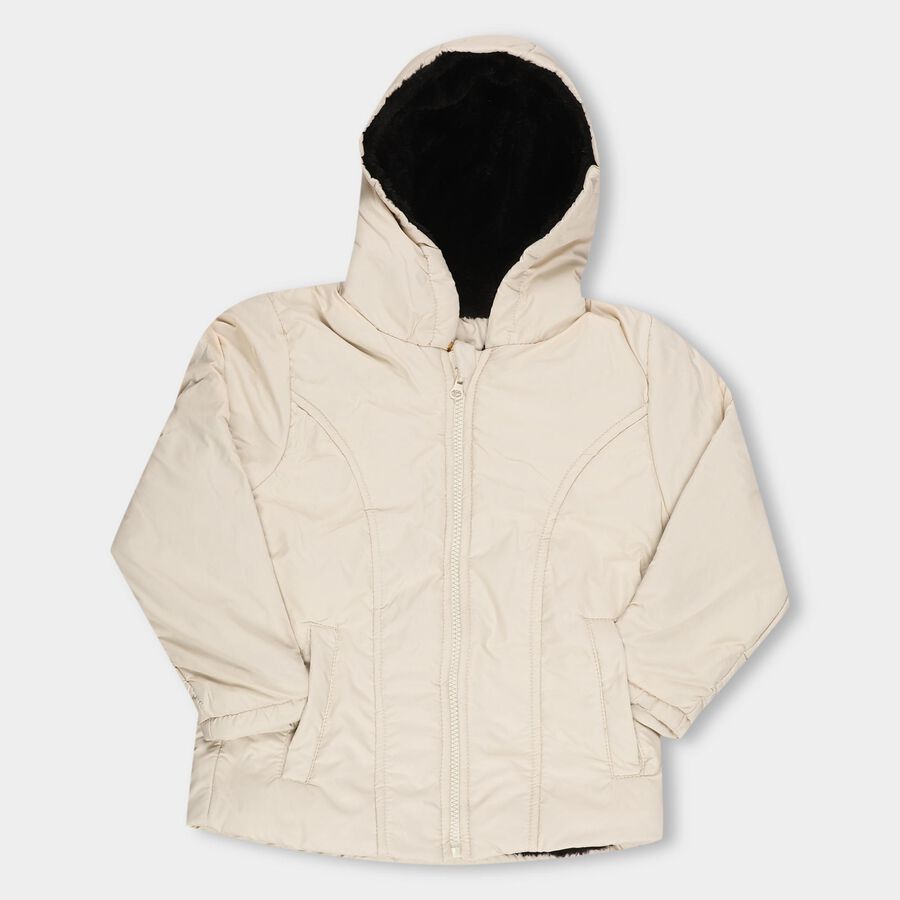 Girls' Soft Beige Hooded Casual Jacket, Beige, large image number null