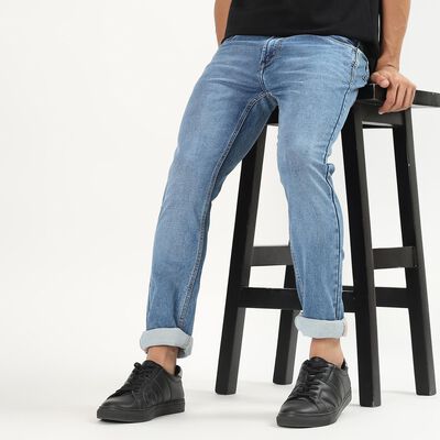 Men's Stonewashed Blue Skinny Fit Five Pocket Jeans
