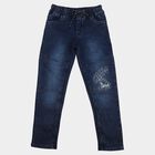 Boys' Blue Slim Fit Printed Jeans, Mid Blue, small