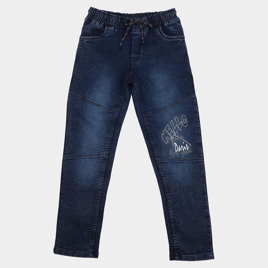 Boys' Blue Slim Fit Printed Jeans, Mid Blue, large