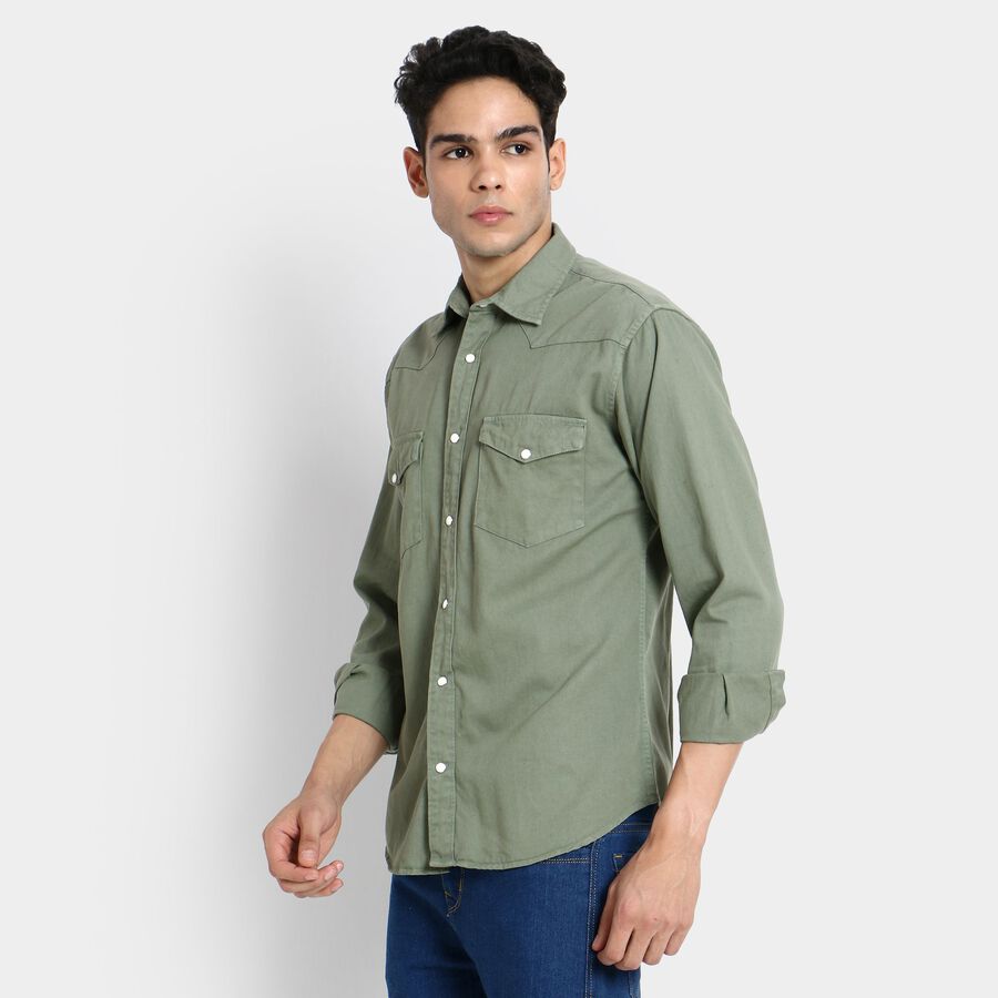 Men's 100% Cotton Casual Shirt, Olive, large image number null