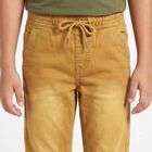 Boys' Khaki Jogger Fit Washed Jeans, खाकी, small