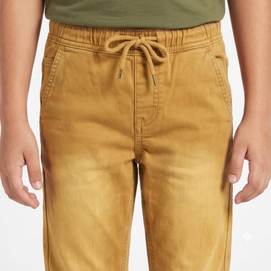 Boys' Khaki Jogger Fit Washed Jeans, खाकी, large