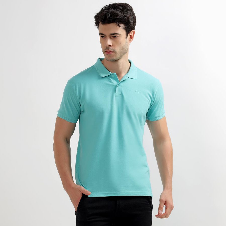 Men's Collared Half Sleeves T-Shirt, हल्का हरा, large