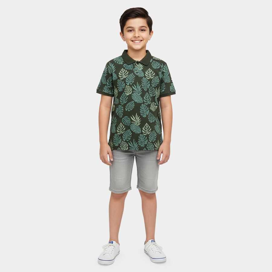 Boys' Olive Cotton Round Neck Graphic Printed Half Sleeve T-Shirt, Olive, large