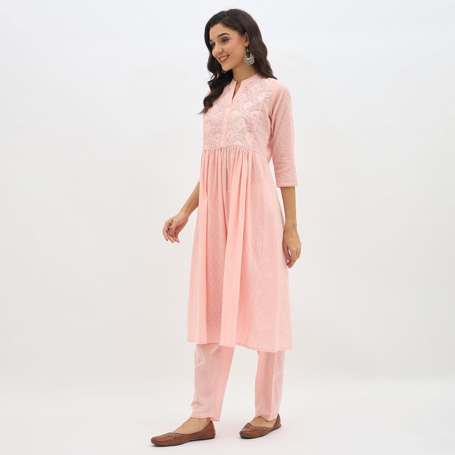 Women's Soft Dusty Pink Cotton Embroidered Ethnic Set, Pink, large image number null
